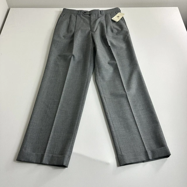 NEW Lauren Ralph Lauren Super 100s Wool Dress Pants 32x30 Gray Pleated Cuffed