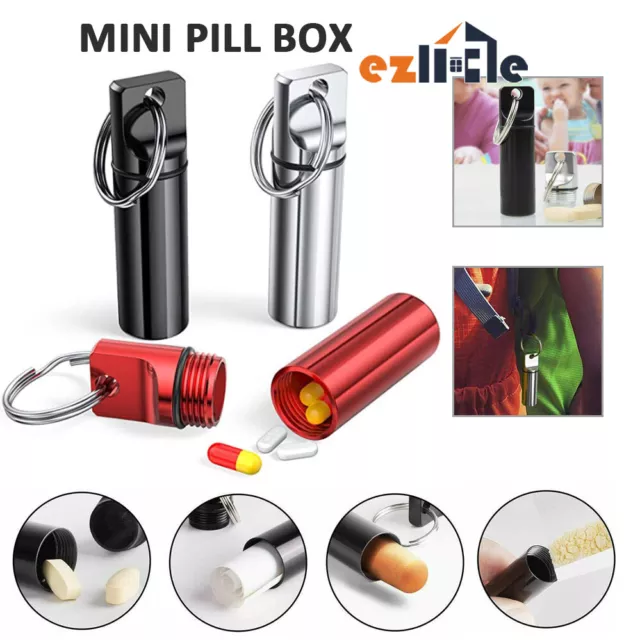 Mini Small Aluminum Pill Box Container Bottle Keyring Stash Waterproof Organiser