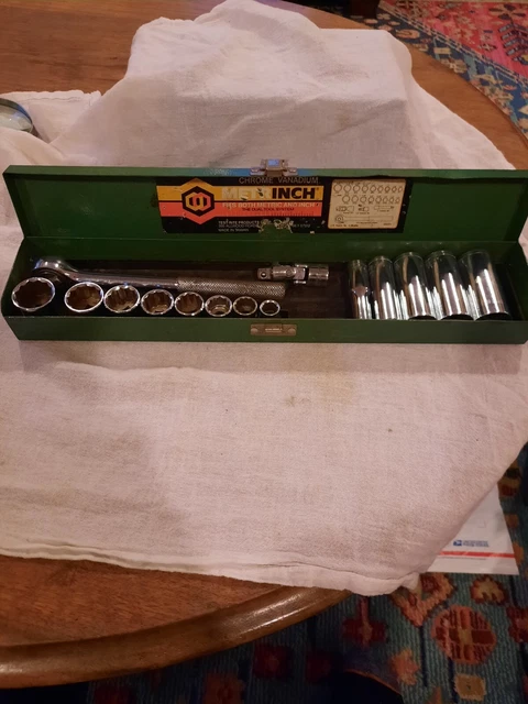 Vintage 1980s  Metrinch Socket 3/8" drive Ratchet Set  SAE & Metric RETRO!