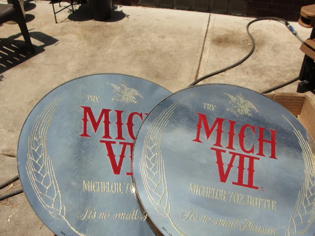 2 vintage NOS MICHELOB MICH VII BEER Round Mirror Signs Anheuser-Busch