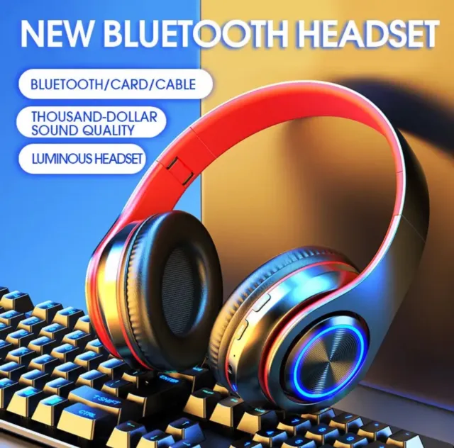 Casque Bluetooth sans fil avec microphone pliable pour TV/ordinateur/téléphone  rouge 