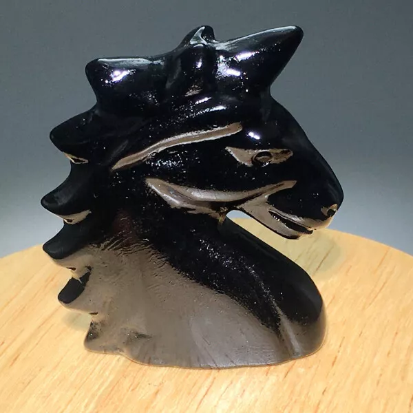 2" Natural Crystal.obsidian.Hand-carved.Exquisite unicorn.statues.gift A86