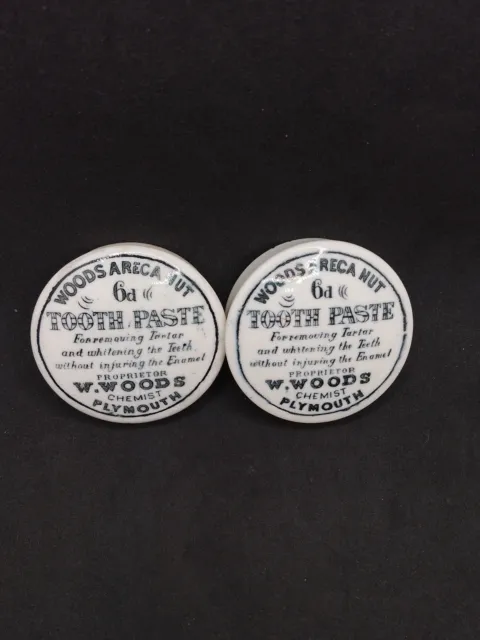 Vintage Woods Areca Nut 6d Toothpaste Pot Lid Plymouth x2, Pair Lids