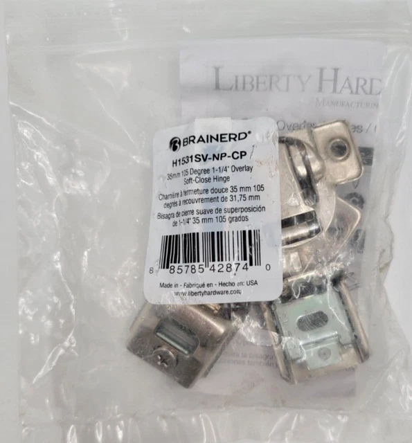 Brainerd 2-Pk 1-1/4" Overlay 105-Degree Opening Soft Quiet Close Cabinet Hinges