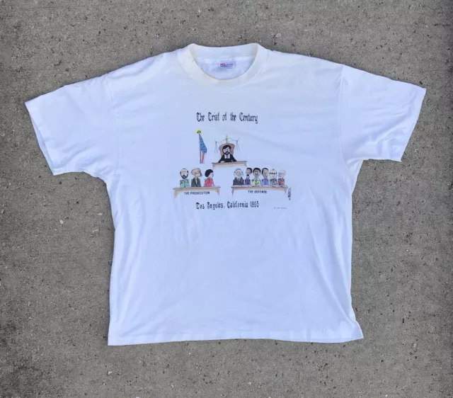 Vintage 1995 OJ Simpson Trial Of The Century Political Cartoon T Shirt XL 90s