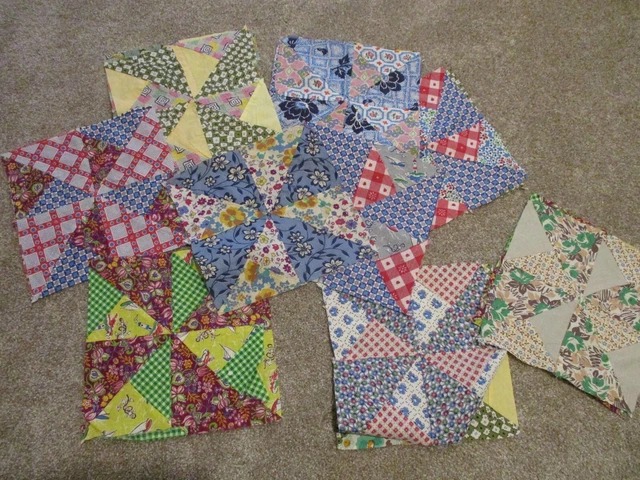 19 bloques de edredón de colección Patchwork molino de viento de 9,5" - años 30-50 tela