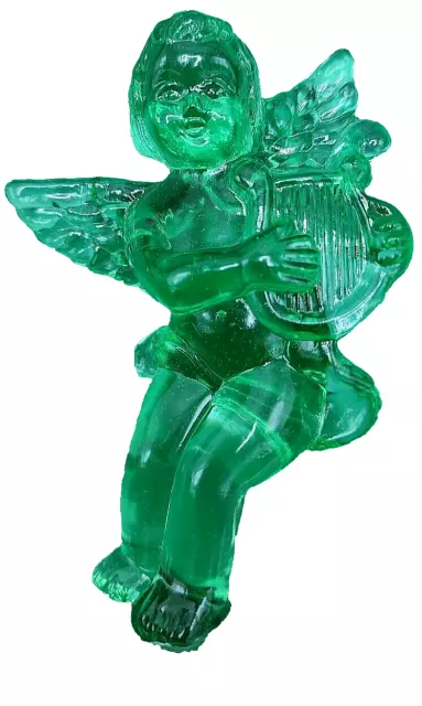 Key Lime Green Vasoline Art Glass Angel Figurine With Harp UV Shines Ltd Edition 3