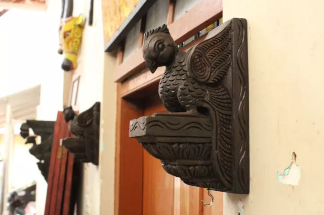 Vintage Lamp Hanger Peacock Corbel Pair Wooden Wall Bracket Home Decor Sculpture