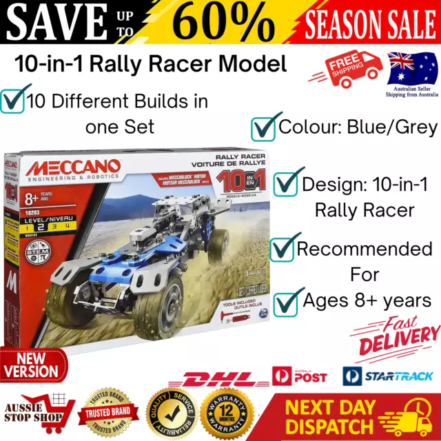 Meccano 10-in-1 Rally Racer Model Building Set 10-in-1 Rally Racer Colour: Blue