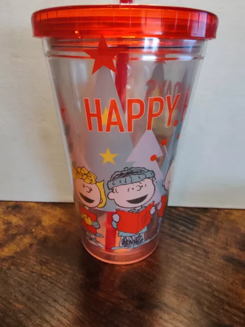 Peanuts Snoopy Christmas HAPPY HOLIDAYS Acrylic Travel Tumbler Cup 16 oz. NEW