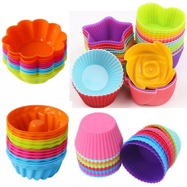 12x Soft Silicone Cake Muffin Chocolate Cupcake Bakeware Baking Cup Mold Mould +