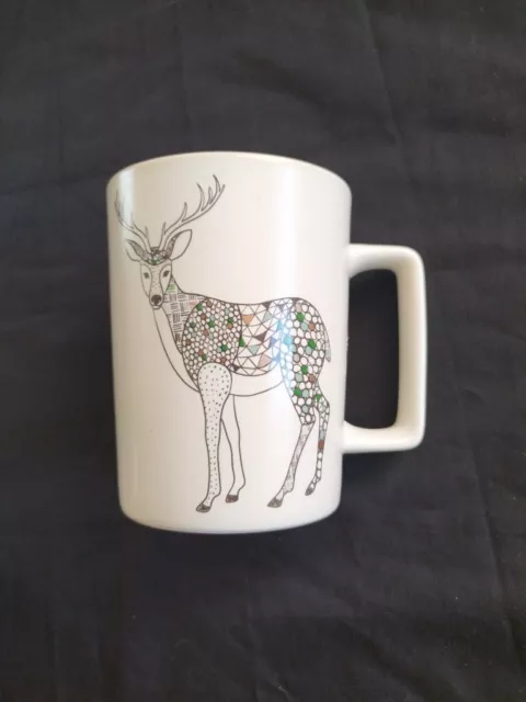 Starbucks 2017 Mosaic Deer Coffee Mug 12 oz. Cream Brown Tan Green Inside NEW