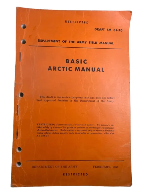 Manual básico del campo ártico del ejército de los Estados Unidos guerra de Corea febrero de 1951 libro de referencia de tapa blanda