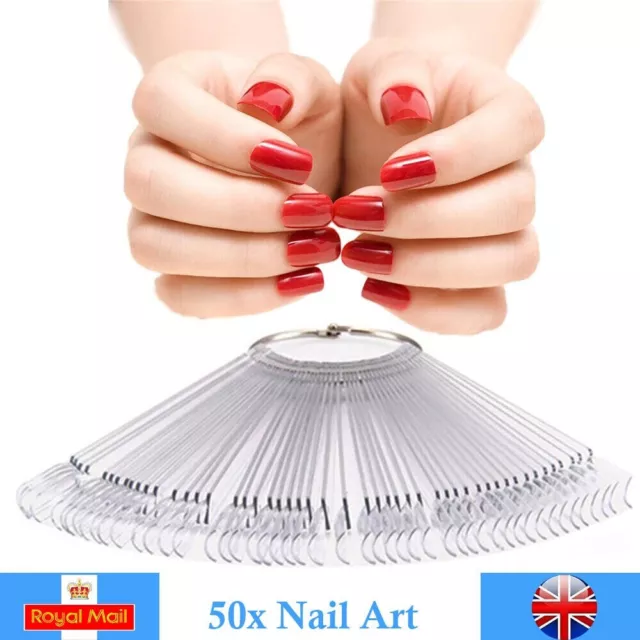 Nail Practice Art Display Polish Tips Fan Sticks Wheel False Clear Colour 50Pcs 2