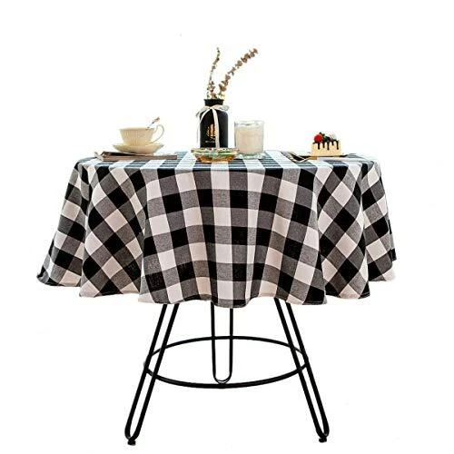 Buffalo Plaid Round Tablecloth Checkered Cotton Linen Table Cover for Kitchen