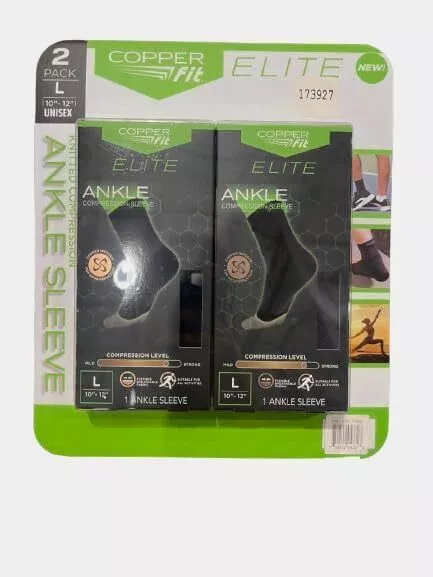 Copper Fit Elite Ankle Compression Sleeve - Unisex, Large Size, 2-Pack