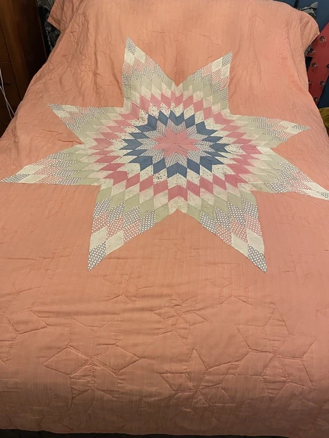 Vintage Handmade Patchwork Quilt Lone Star Homemade Hand Stitched