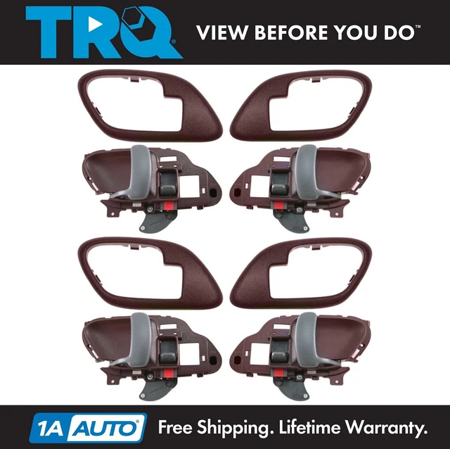 TRQ Red Interior Inside Door Handle w/ Bezel LH & RH 4pc Kit Set for Chevy Truck