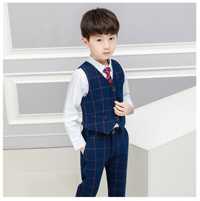 Kids Boys Suits 4 Piece Wedding Page Boy Party Prom Formal Suits Blue 2-14 Years