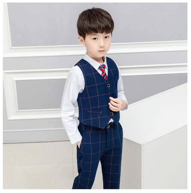 Kids Boys Suits 4 Piece Wedding Page Boy Party Prom Formal Suits Blue 2-14 Years