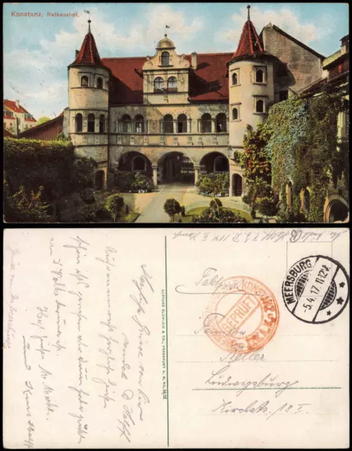 Konstanz Rathaushof 1917   1. Weltkrieg Feldpost (mit Zensur-Stempel)