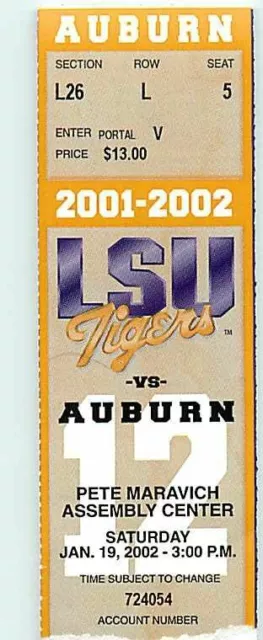 Ticket College Basketball Auburn 2001 - 02  1.19 - LSU Tigers