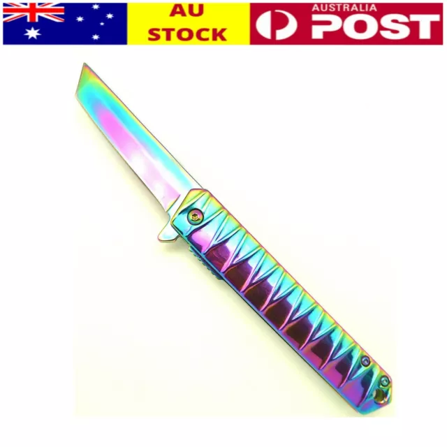 Rainbow Black Tactical folding knife camping stainless steel tool Pocket  EDC