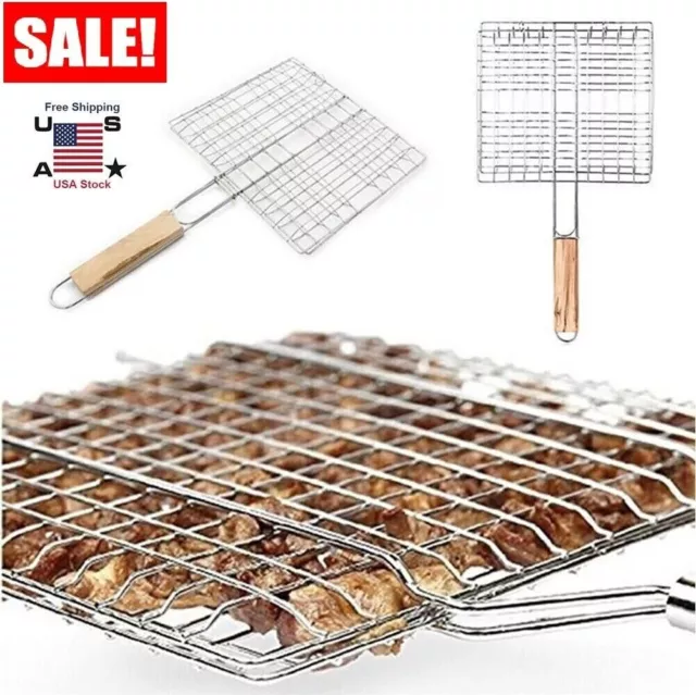 Grill BBQ Net Barbecue Grilling Basket Steak Meat Fish Vegetable Holder Tools US