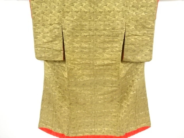 37341# Japanese Kimono / Antique Uchikake / Woven Bamboo Grass & Kiku