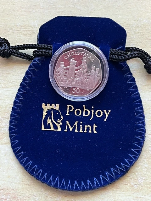 2001 Isle of Man Christmas 50p ✨ Victorian Postman Coin ✨ Pobjoy Mint Bell Pouch