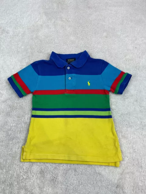 Ralph Lauren Polo Shirt Age 3 Years Boys Blue Yellow Striped Short Sleeve Cotton