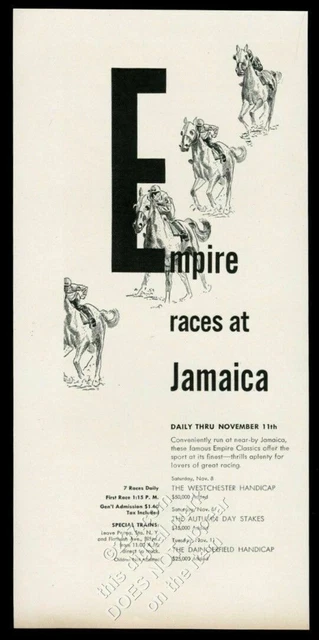 1947 Empire horse race Jamaica racetrack racing art vintage print ad