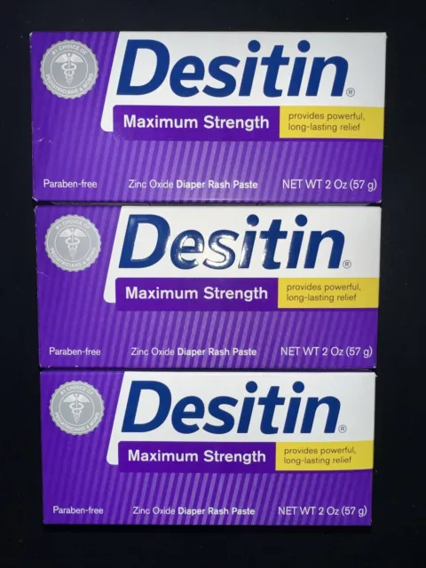 x3 Desitin Maximum Strength Zinc Oxide Diaper Rash Paste 2 oz x3