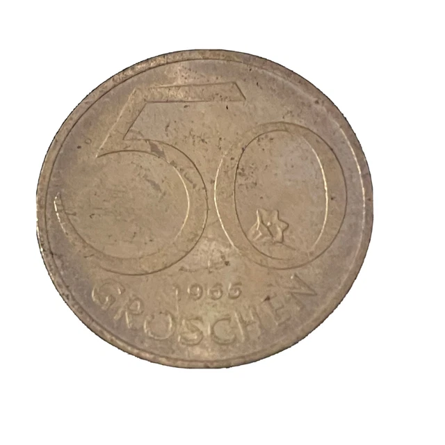 Austria 50 Groschen Coin 1965 Second Republic Aluminum Bronze 19.5mm KM # 2889