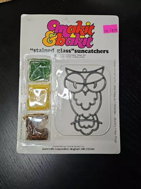 Vintage Quincrafts OWL Makit Bakit Stained Glass Suncatchers Crafting Kit