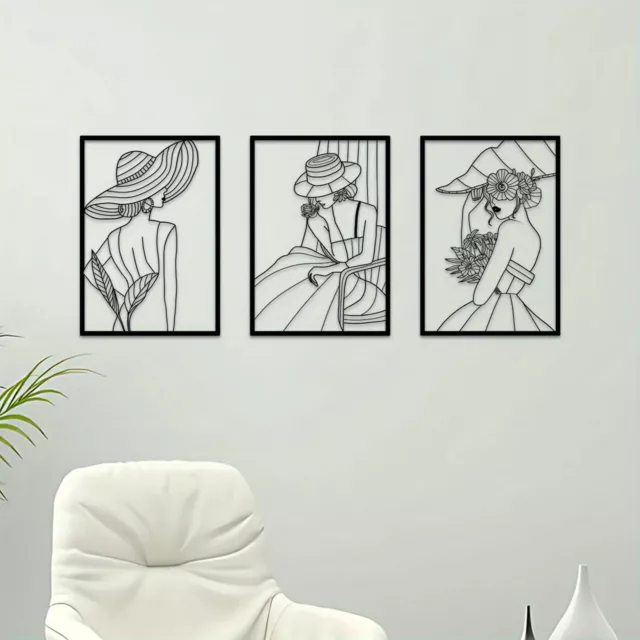 3Pcs Fashion Lady Metal Wall Decor Vintage Ladies Wall Art Modern Female Picture