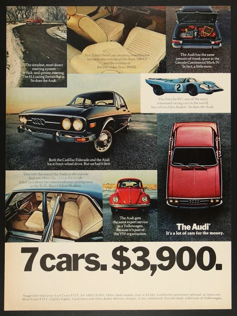 Audi 100LS Compared to Seven Cars Vintage Print Ad 1972