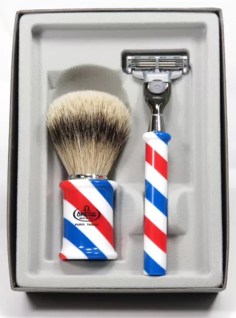 Omega Pure Badger Shaving Brush and Razor Set (In Gift box) M6735.2