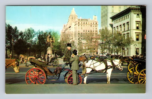 New York City-NY, Horsedrawn Carriages On 59th Street, Vintage Souvenir Postcard