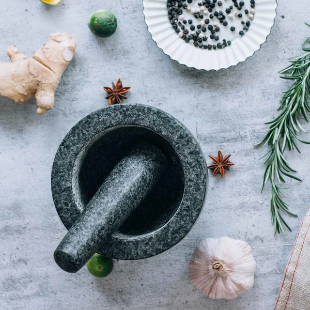 Ensemble Mortier Et Pilon Pierre De Granit Broyeur D'herbes Broyeur Manuel à