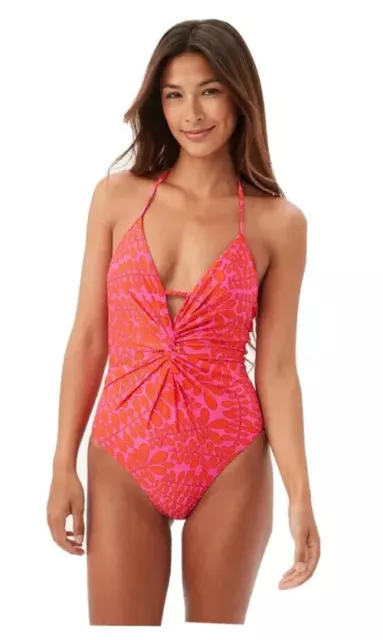 NEW Trina Turk Trellis Plunge One Piece Swimsuit Bathing Suit Tie NWT Sz 12 $184