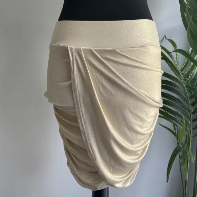 VTG 90s Gold Wrap style tulip Skirt Size UK 10 knee length glam wiggle lined Y2K 2