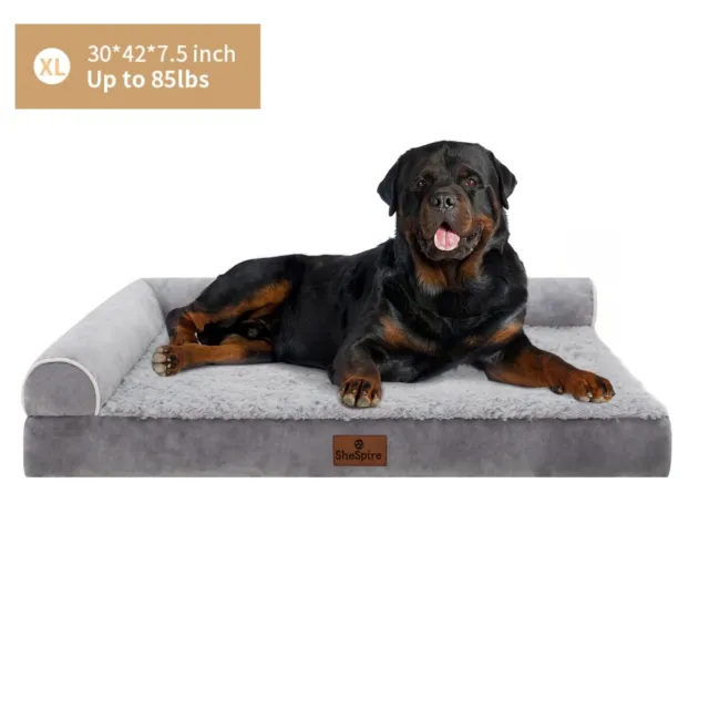 L-Shape Bolster Orthopedic Dog Bed Memory Foam Dog Beds Pet Mattress 42"x30"x4"
