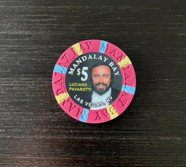 Mandalay Bay The Strip Las Vegas NV $5 LE Luciano Pavarotti Casino Chip Obsolete