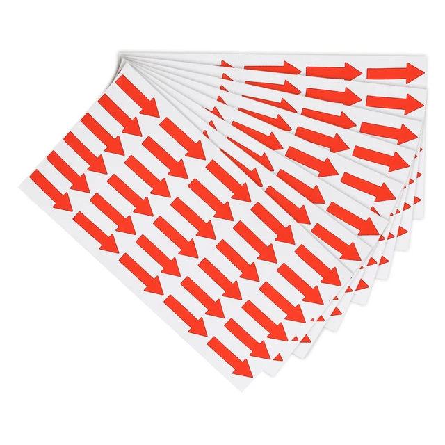Small Arrow Sticker Label 1.2x0.5", 450 Pcs Adhesive Color Coding Sign, Red