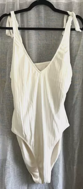 Shade & Shore Women's One-Piece Tie Straps Open Back V Neck Ivory Size L