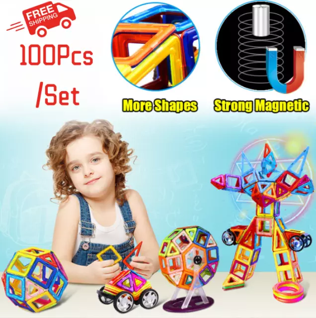 100 Piece Kids Magnetic Blocks Building Toys For Boy Girls Magnet Mini Tiles Kit