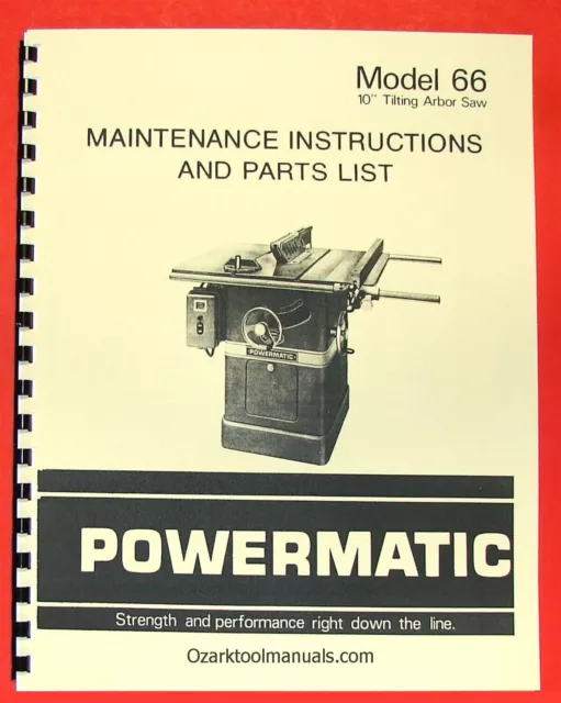 POWERMATIC 66 Table Saw Owners Instructions Service Parts Manual 0558