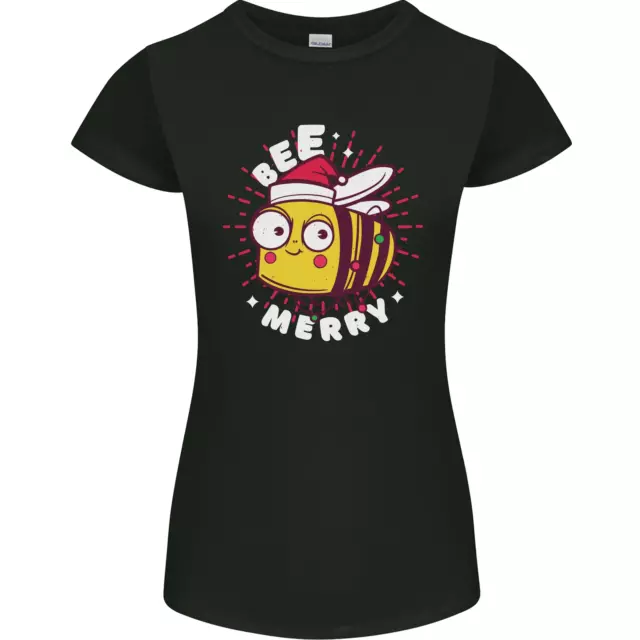 Christmas Bee Merry Funny Novelty Womens Petite Cut T-Shirt