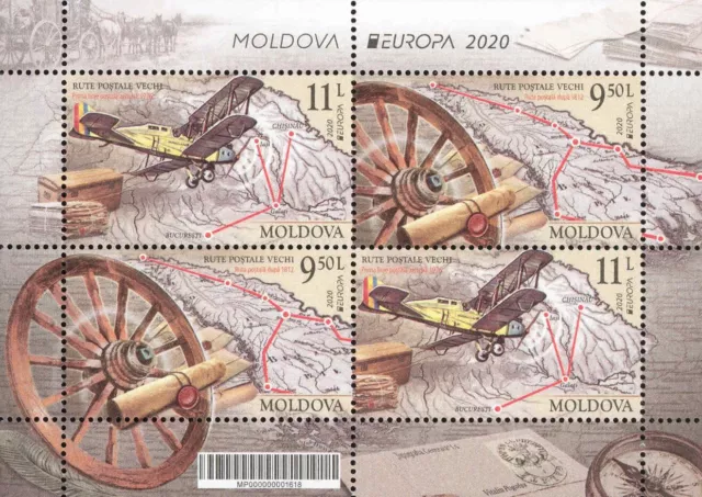 RARE Moldova 2020 CEPT Europa Ancient postal routes Block 4 stamps MNH